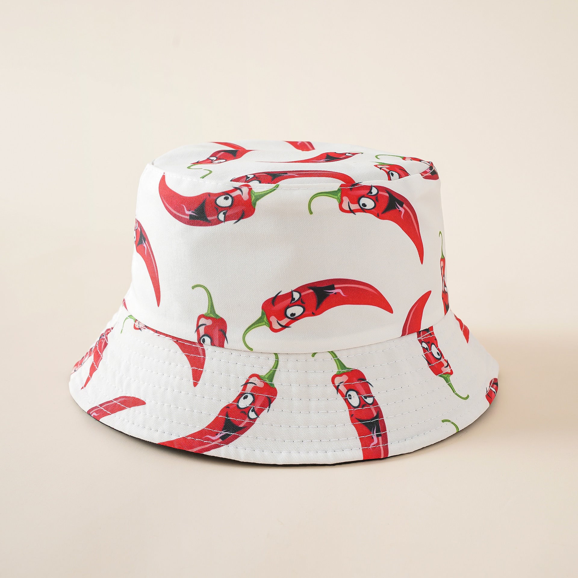 Watermelon hat new pattern fisherman hat women summer outdoor printing double-sided sun hat couple leisure Doba Chili-White
